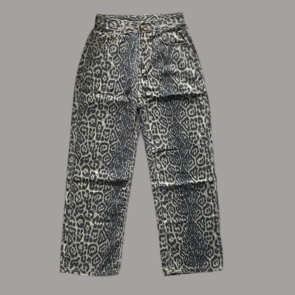 Women's Jeans Leopard High Waist Hip Hop Straight Fashion Pants