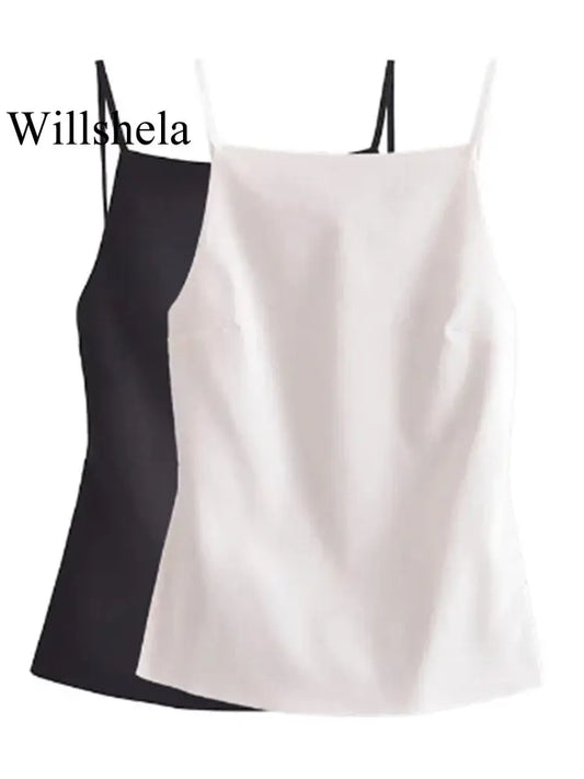 Willshela Women Fashion Solid Lace Up Backless Camisole Vintage Thin