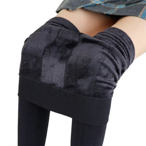 Women Winter Leggings Warm Leggins High Waist Solid Color Velvet Women