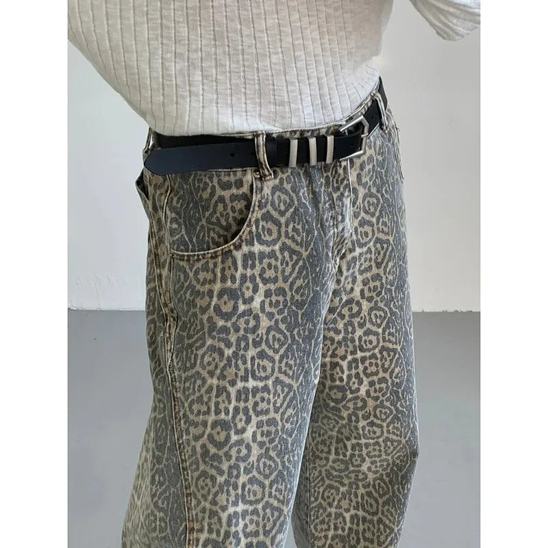 Women's Jeans Leopard High Waist Hip Hop Straight Fashion Pants