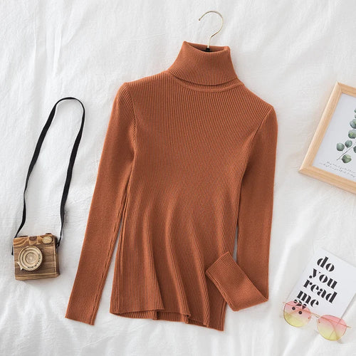 Women Turtleneck Sweater Knitted Soft Pullovers cashmere Jumpers Basic