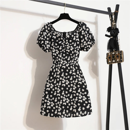 Women Mini Dresses Summer Fashion Female Vestidos Print Floral Chiffon