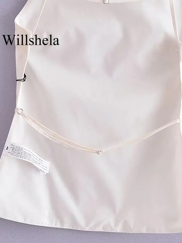 Willshela Women Fashion Solid Lace Up Backless Camisole Vintage Thin