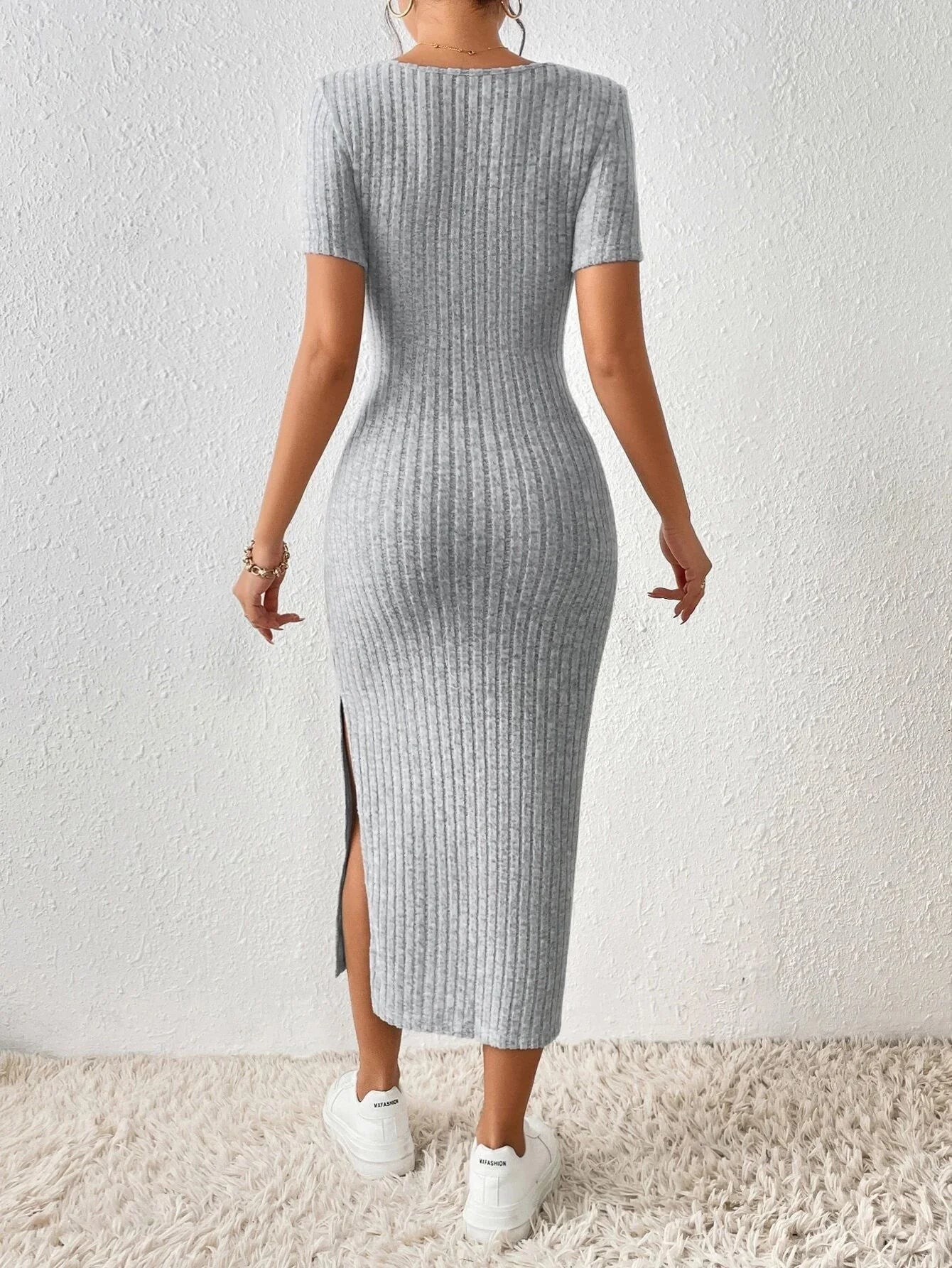 Women Spring Summer Style Knitted Dress Lady Casual Short Sleeve