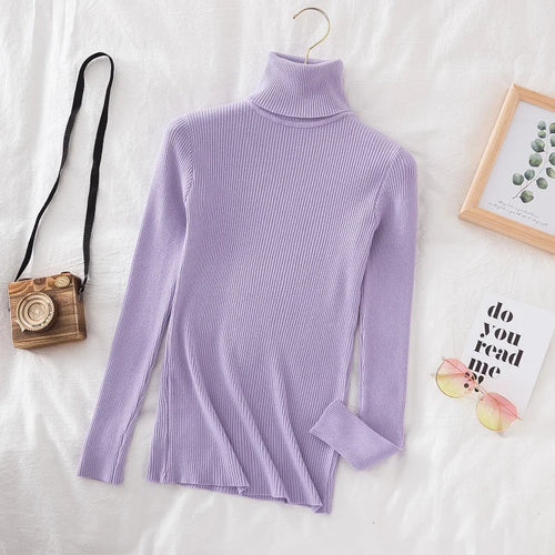 Women Turtleneck Sweater Knitted Soft Pullovers cashmere Jumpers Basic