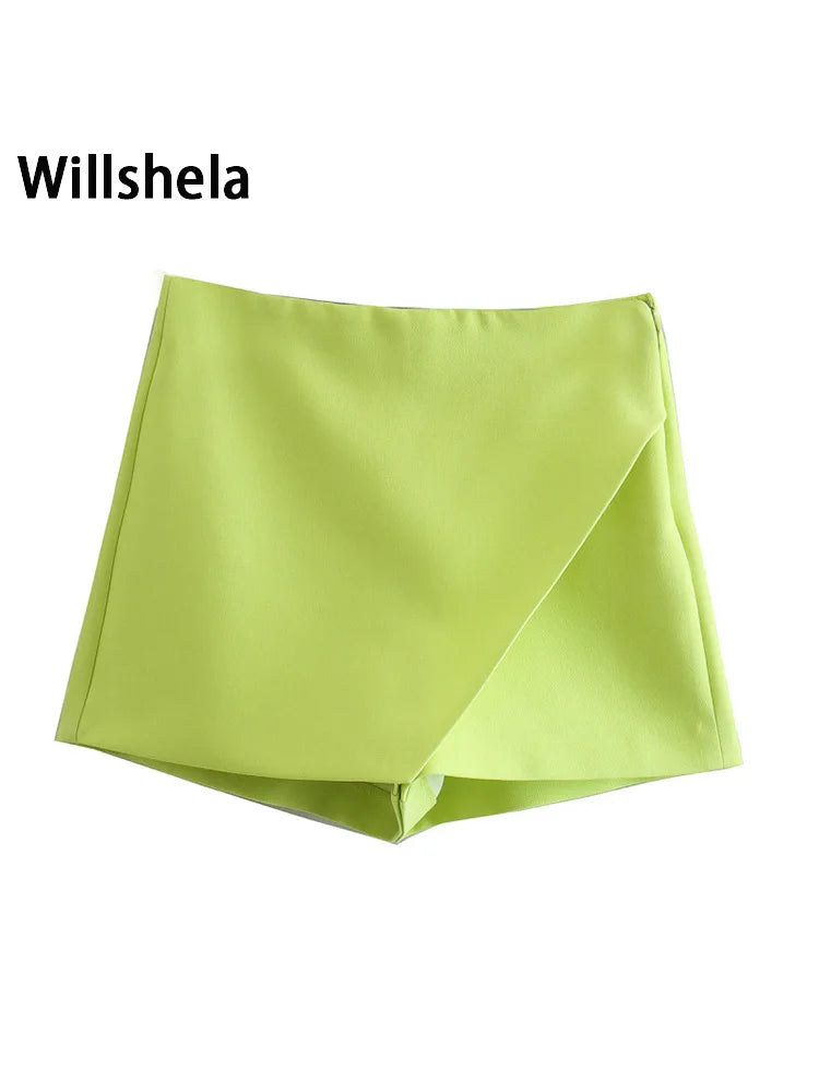 Willshela Women Fashion Asymmetrical Shorts Skirts High Waist Back