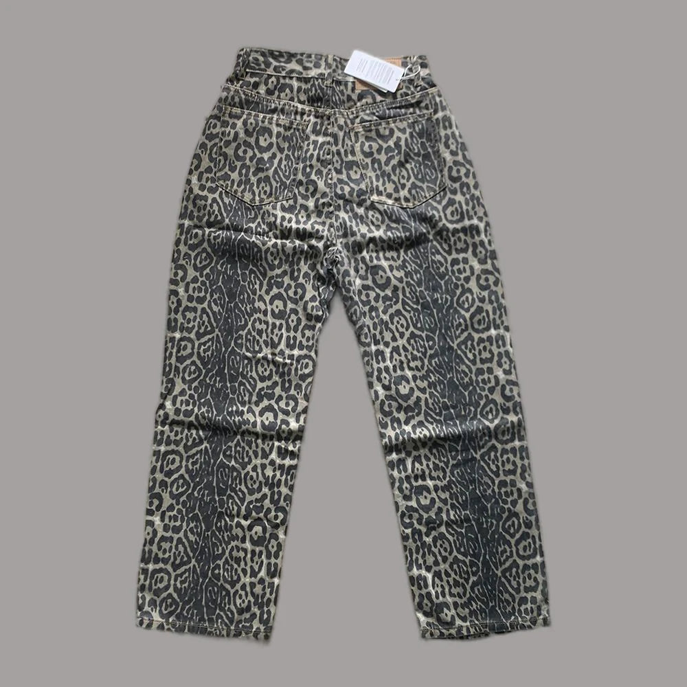 Women's Jeans Leopard High Waist Hip Hop Straight Fashion Pants