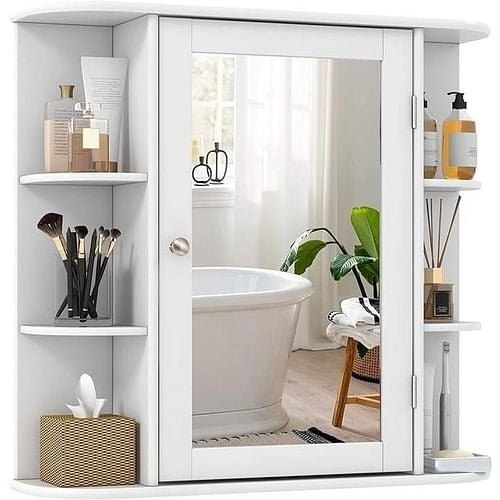 White 26 x 25 inch Bathroom Wall Mirror Medicine Cabinet with Shelves