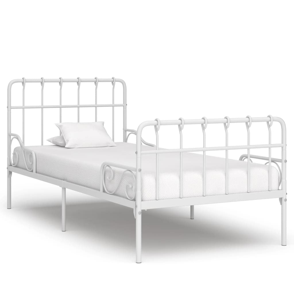 Bed Frame with Slatted Base White Metal 90x200 cm