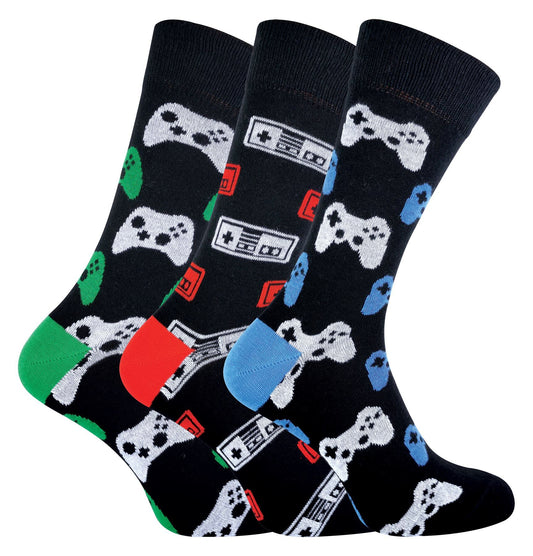 3 Pairs Retro Gaming Socks (6-11 UK / Gaming Controllers)