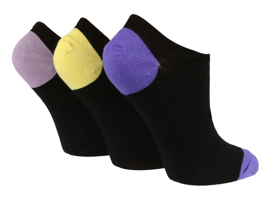 Wildfeet - Ladies 3pk Trainer Socks (4-8 / Black / Purple H&T)