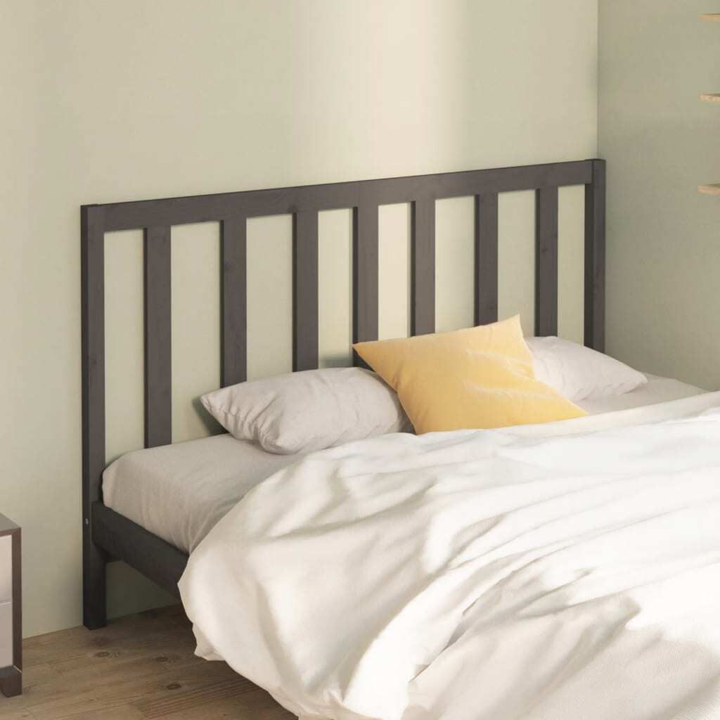 Bed Headboard Grey 141x4x100 cm Solid Wood Pine