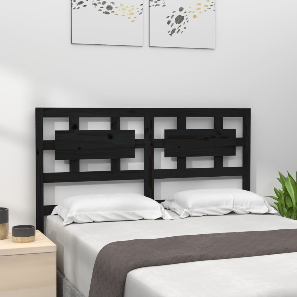 Bed Headboard Black 155.5x4x100 cm Solid Wood Pine