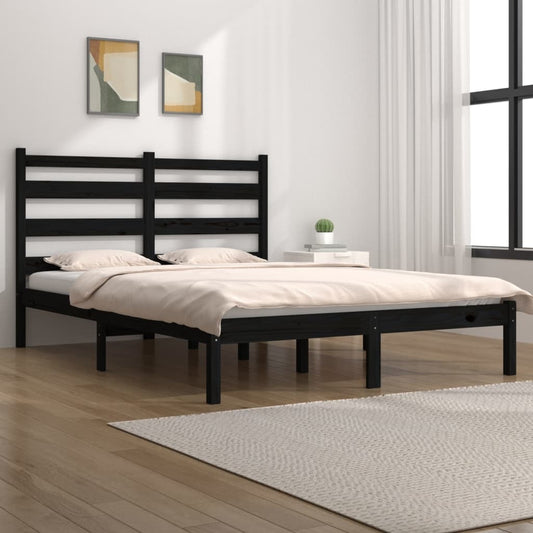 Bed Frame Black Solid Wood Pine 200x200 cm