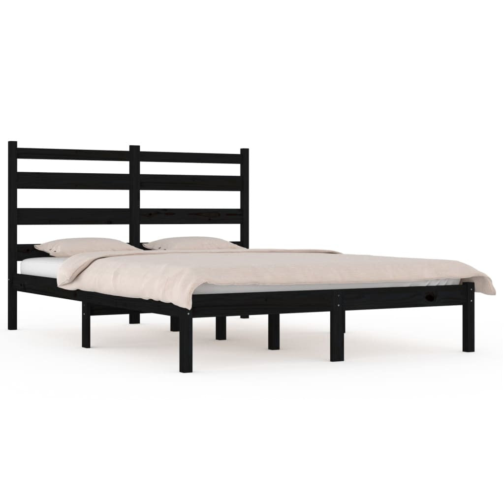 Bed Frame Black Solid Wood Pine 200x200 cm