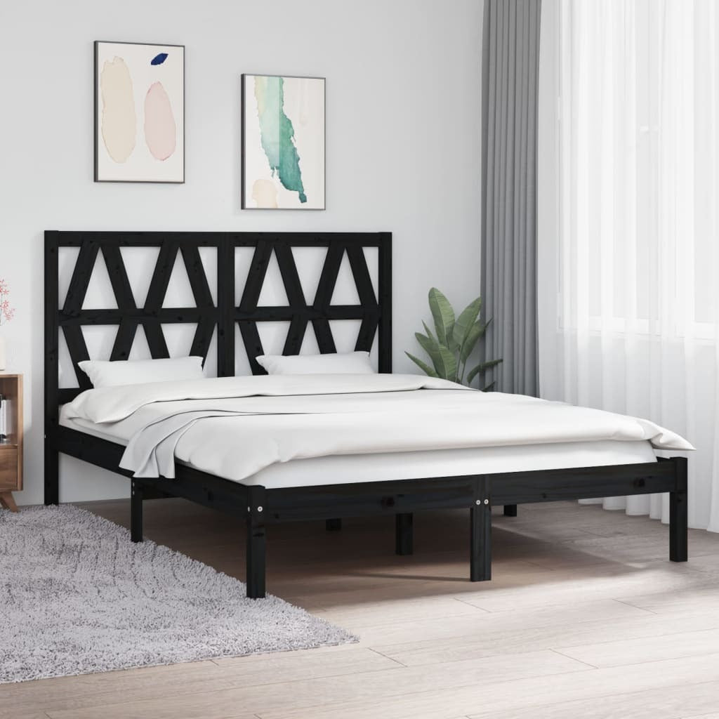 Bed Frame Black Solid Wood Pine 140x200 cm