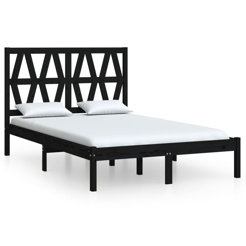 Bed Frame Black Solid Wood Pine 140x200 cm