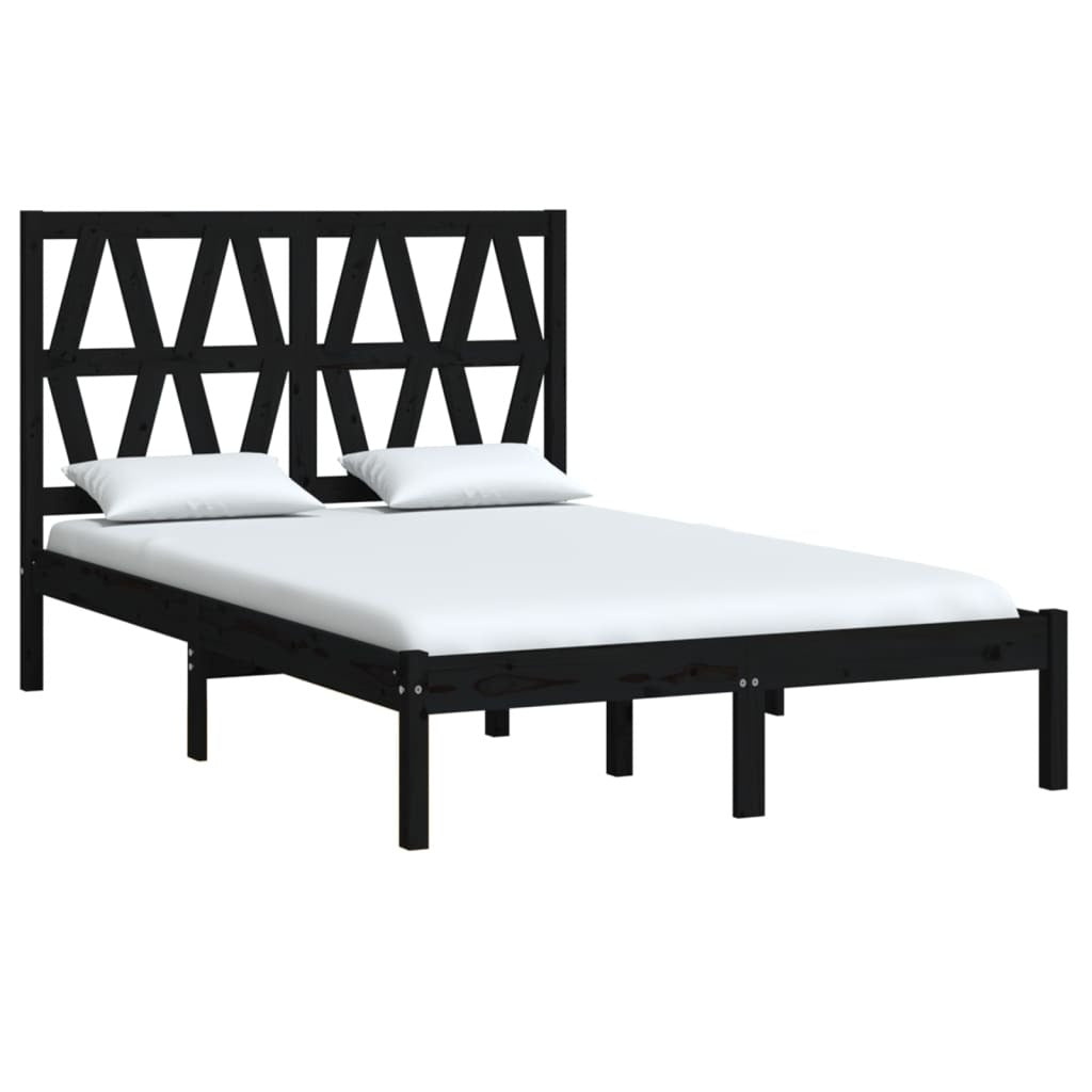 Bed Frame Black Solid Wood Pine 140x200 cm