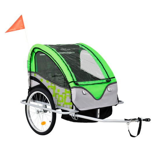 2-in-1 Kids' Bicycle Trailer & Stroller Green and Grey