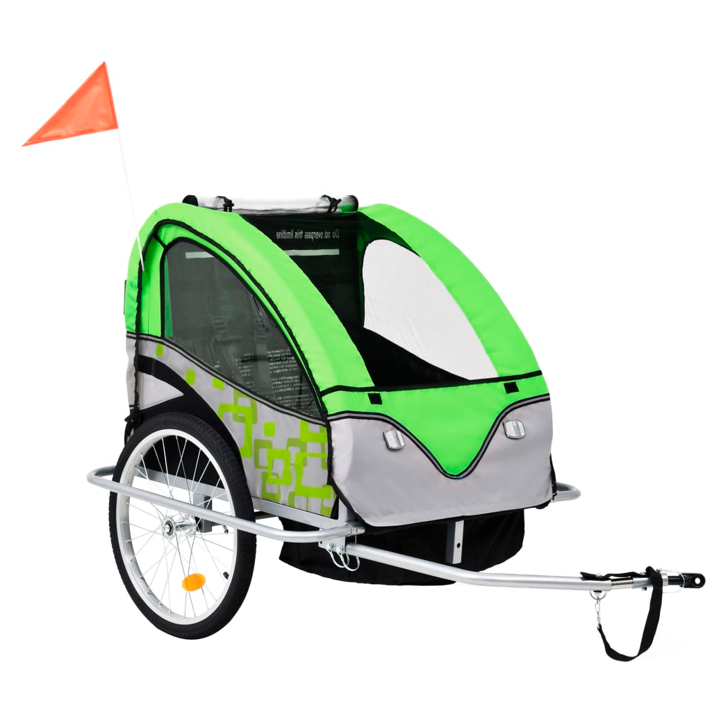 2-in-1 Kids' Bicycle Trailer & Stroller Green and Grey