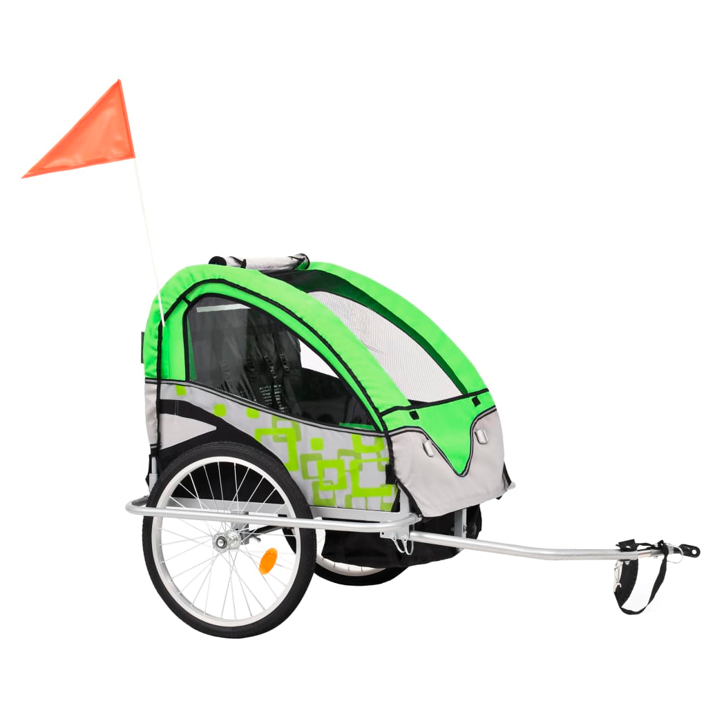 2-in-1 Kids' Bicycle Trailer & Stroller Green and Grey