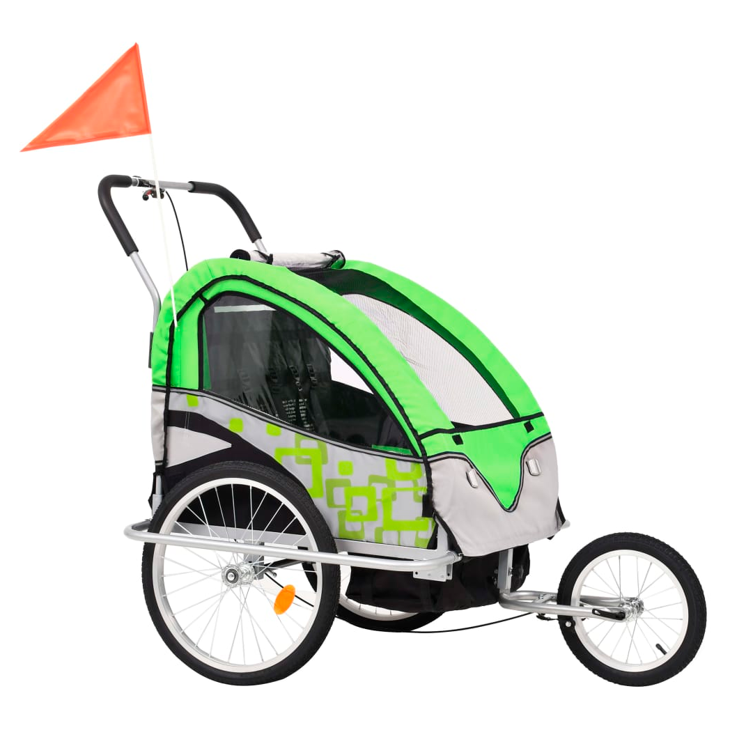 2-in-1 Kids' Bicycle Trailer & Stroller Green and Grey