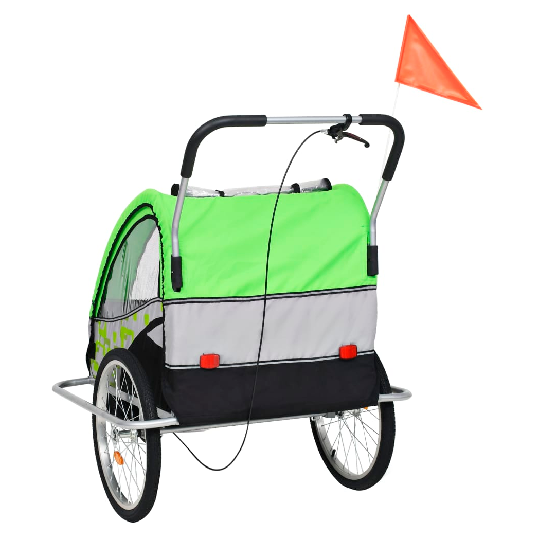 2-in-1 Kids' Bicycle Trailer & Stroller Green and Grey