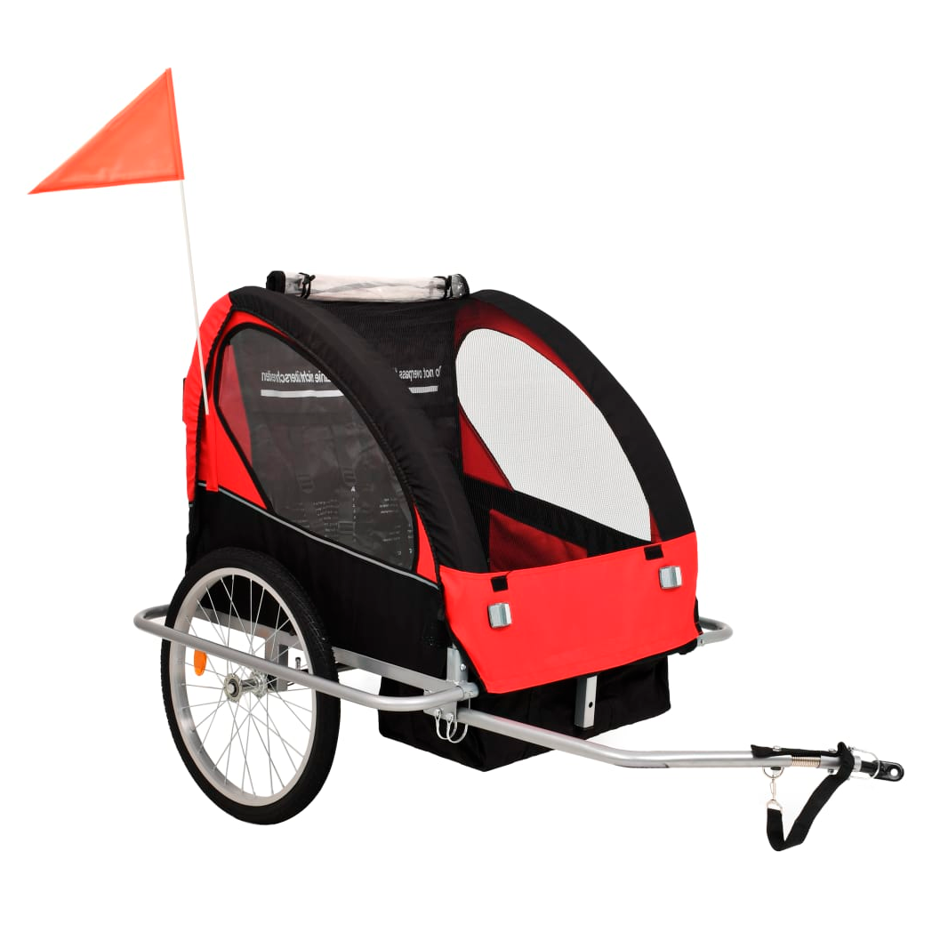 2-in-1 Kids' Bicycle Trailer & Stroller Black and Red