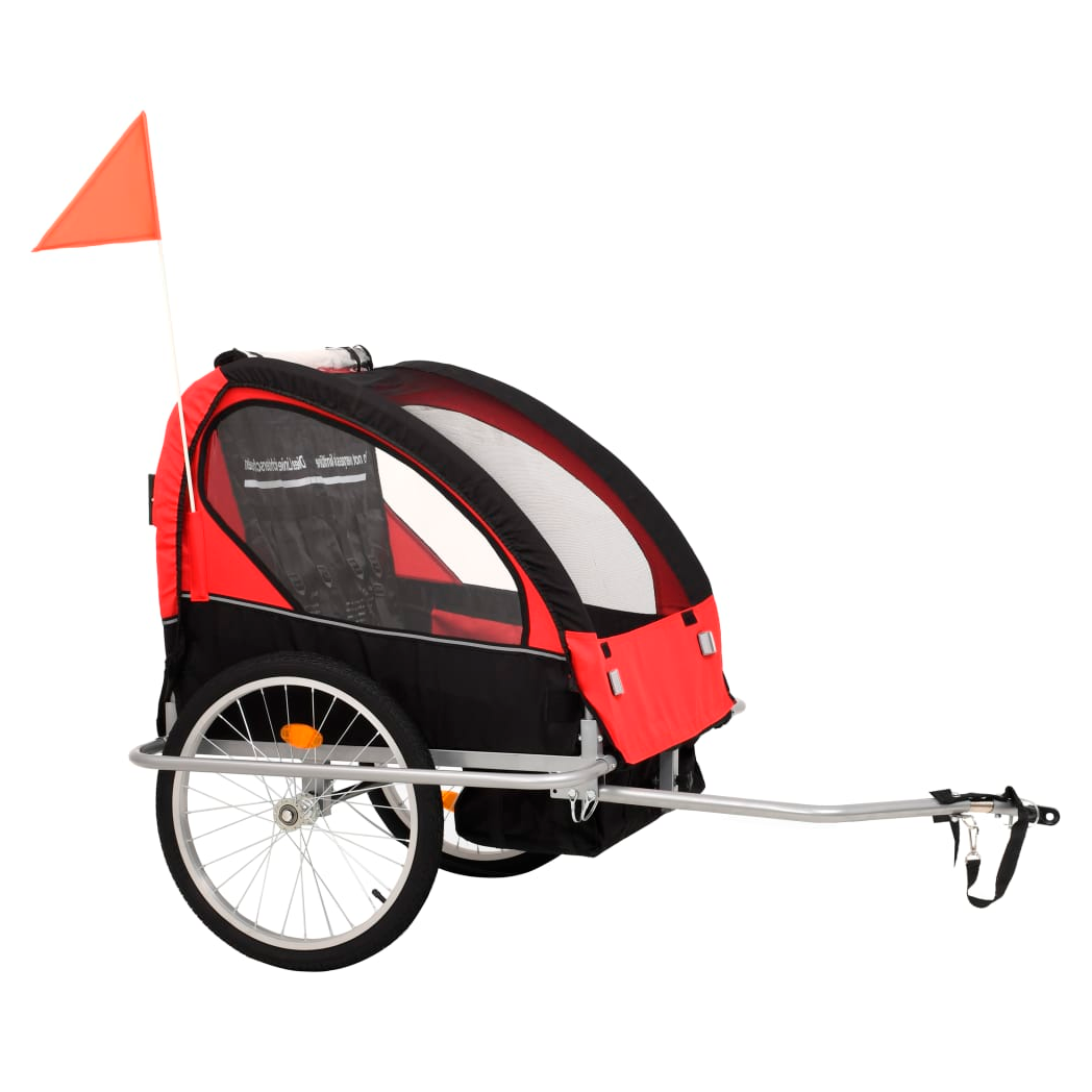 2-in-1 Kids' Bicycle Trailer & Stroller Black and Red