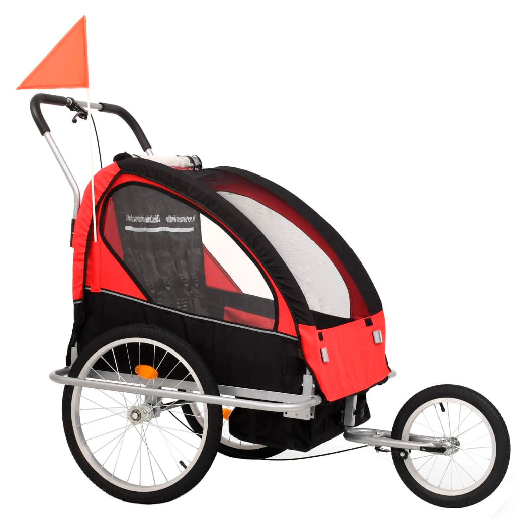 2-in-1 Kids' Bicycle Trailer & Stroller Black and Red