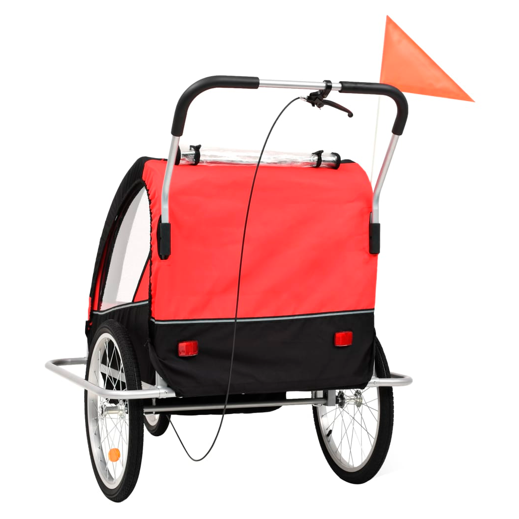 2-in-1 Kids' Bicycle Trailer & Stroller Black and Red