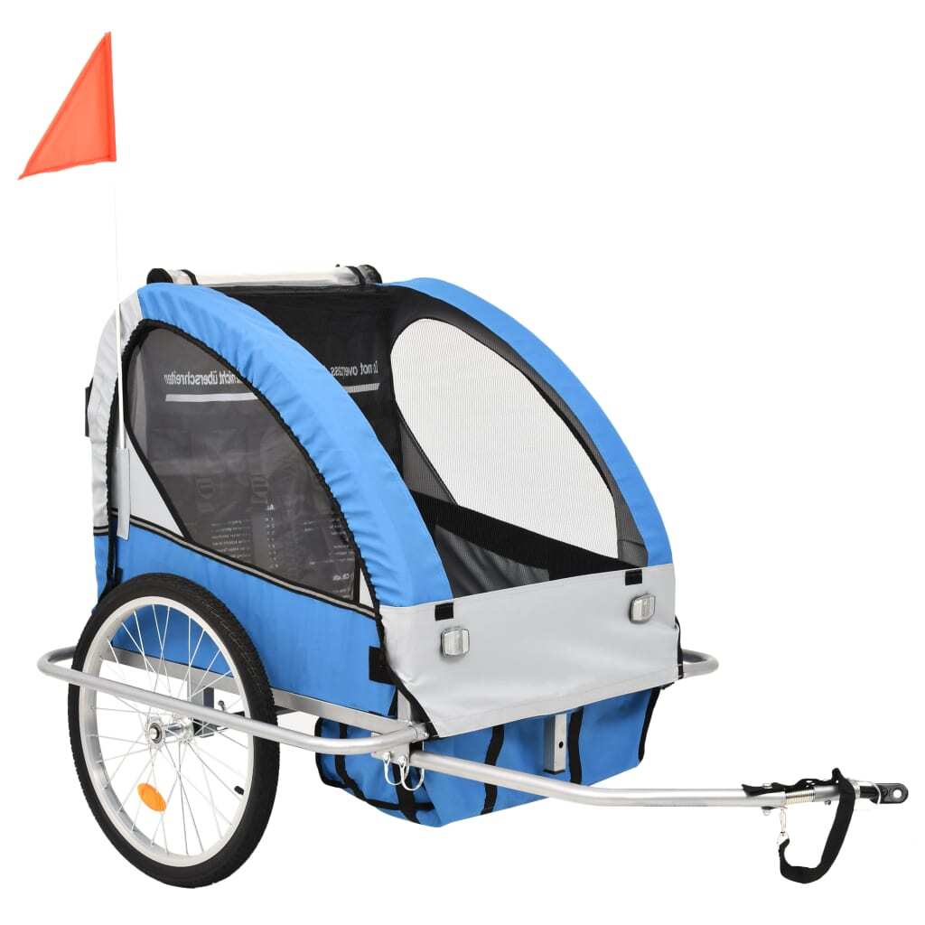 2-in-1 Kids' Bicycle Trailer & Stroller Dark Blue and Grey