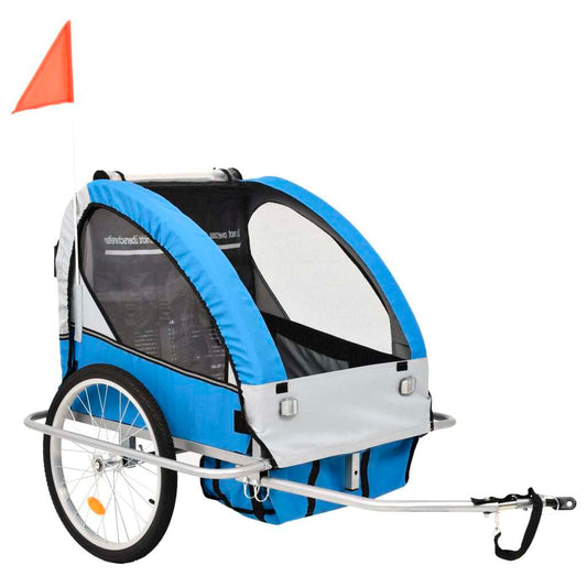 2-in-1 Kids' Bicycle Trailer & Stroller Dark Blue and Grey