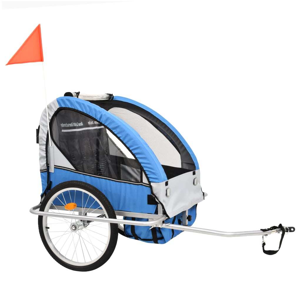 2-in-1 Kids' Bicycle Trailer & Stroller Dark Blue and Grey