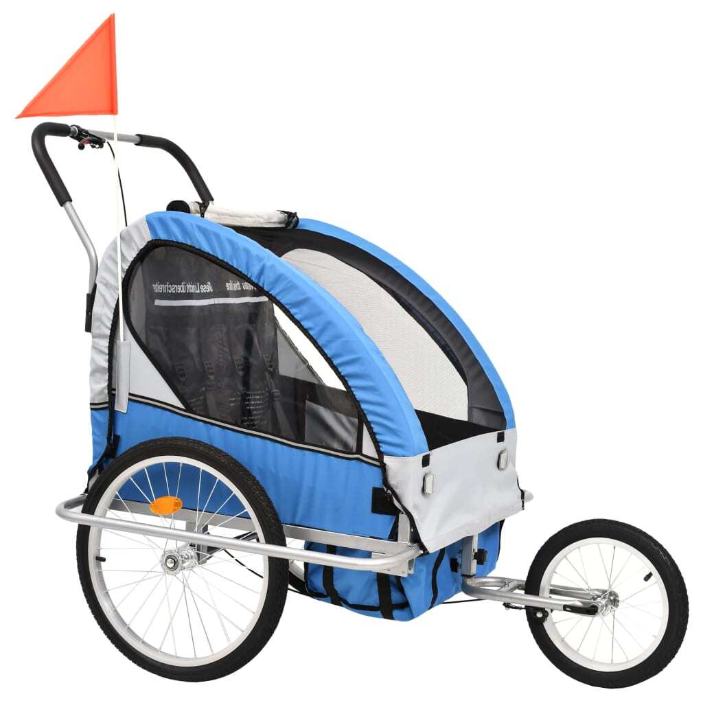 2-in-1 Kids' Bicycle Trailer & Stroller Dark Blue and Grey