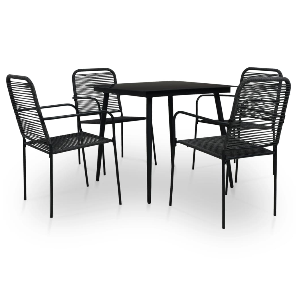 5 Piece Outdoor Dining Set Cotton Rope and Steel Black