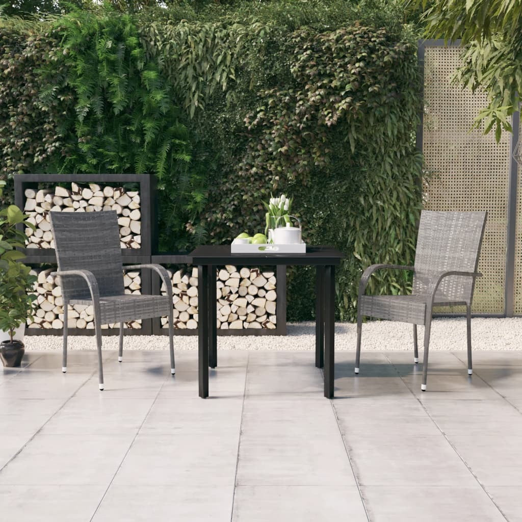 3 Piece Garden Dining Set Grey and Black