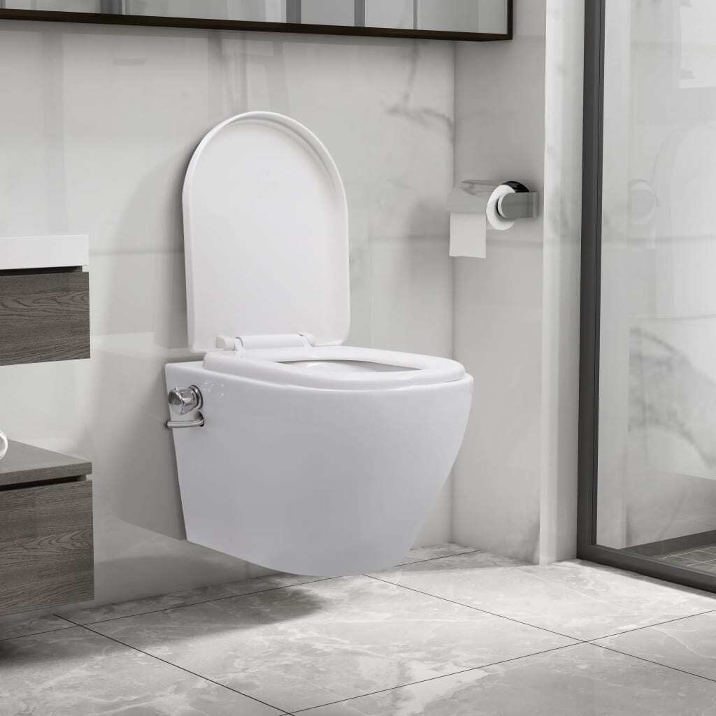 Wall Hung Rimless Toilet with Bidet Function Ceramic White