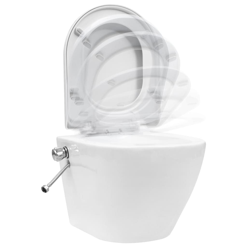 Wall Hung Rimless Toilet with Bidet Function Ceramic White