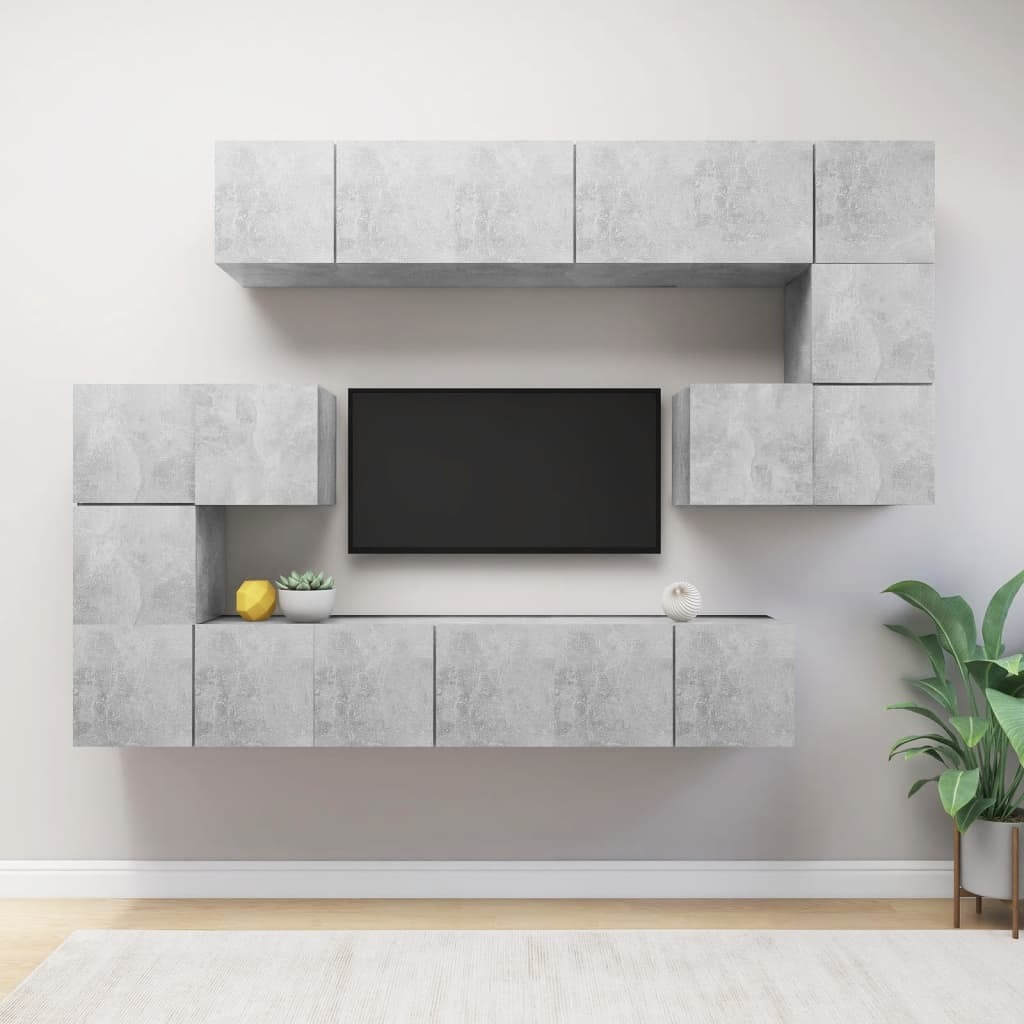 10 Piece TV Cabinet Set Concrete Grey Engineered Wood