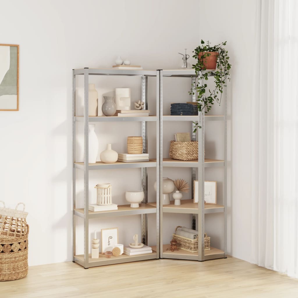 5-Layer Shelves 2 pcs Silver Steel&Engineered Wood