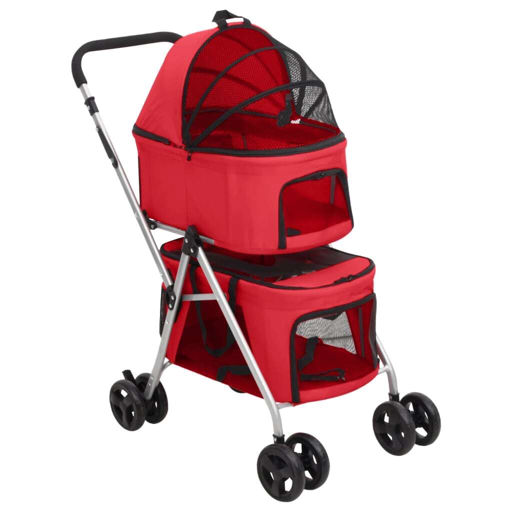 2-Layers Folding Dog Stroller Red 83x48x97 cm Oxford Fabric