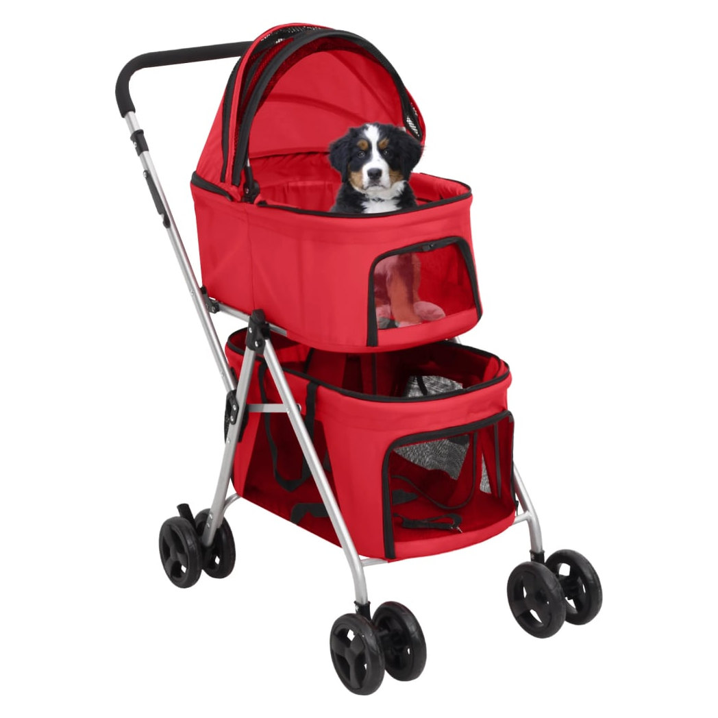 2-Layers Folding Dog Stroller Red 83x48x97 cm Oxford Fabric