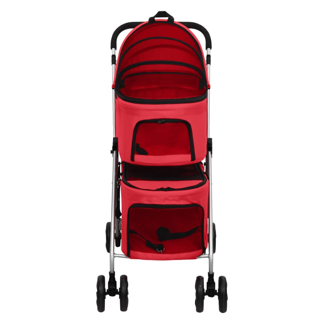 2-Layers Folding Dog Stroller Red 83x48x97 cm Oxford Fabric