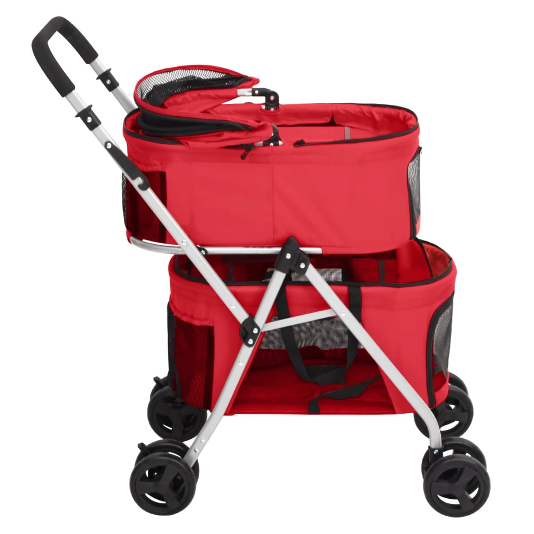 2-Layers Folding Dog Stroller Red 83x48x97 cm Oxford Fabric