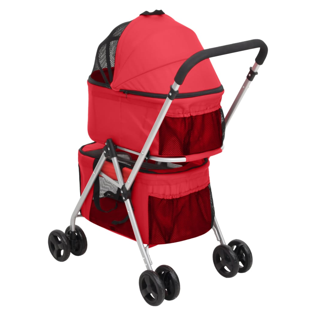 2-Layers Folding Dog Stroller Red 83x48x97 cm Oxford Fabric