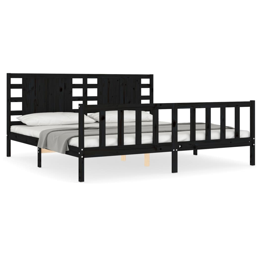 Bed Frame with Headboard Black 200x200 cm Solid Wood