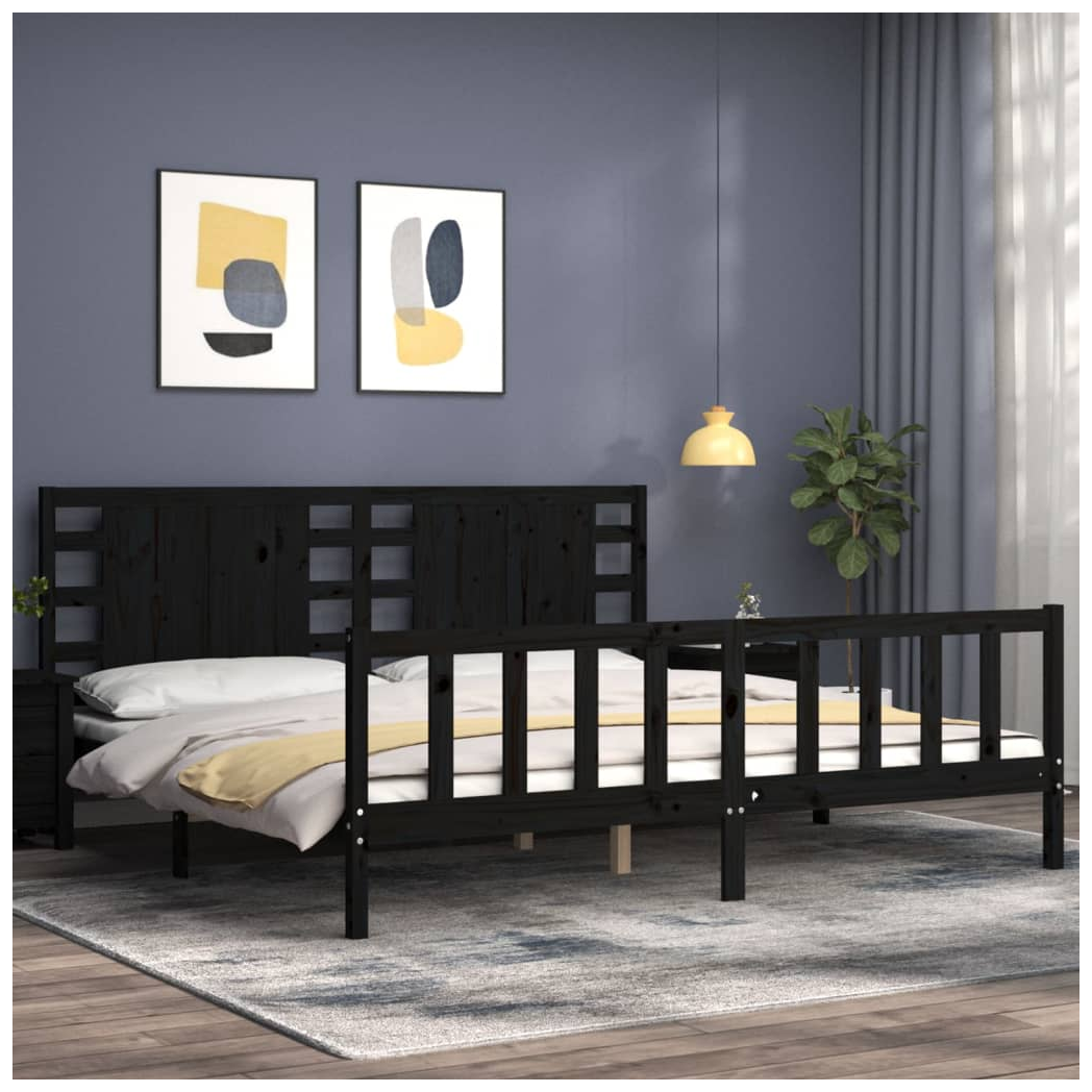 Bed Frame with Headboard Black 200x200 cm Solid Wood