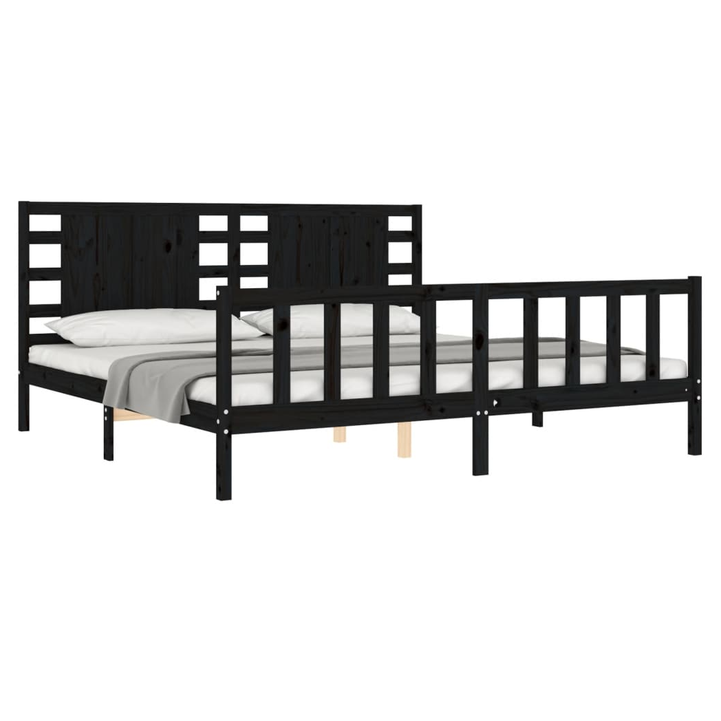 Bed Frame with Headboard Black 200x200 cm Solid Wood