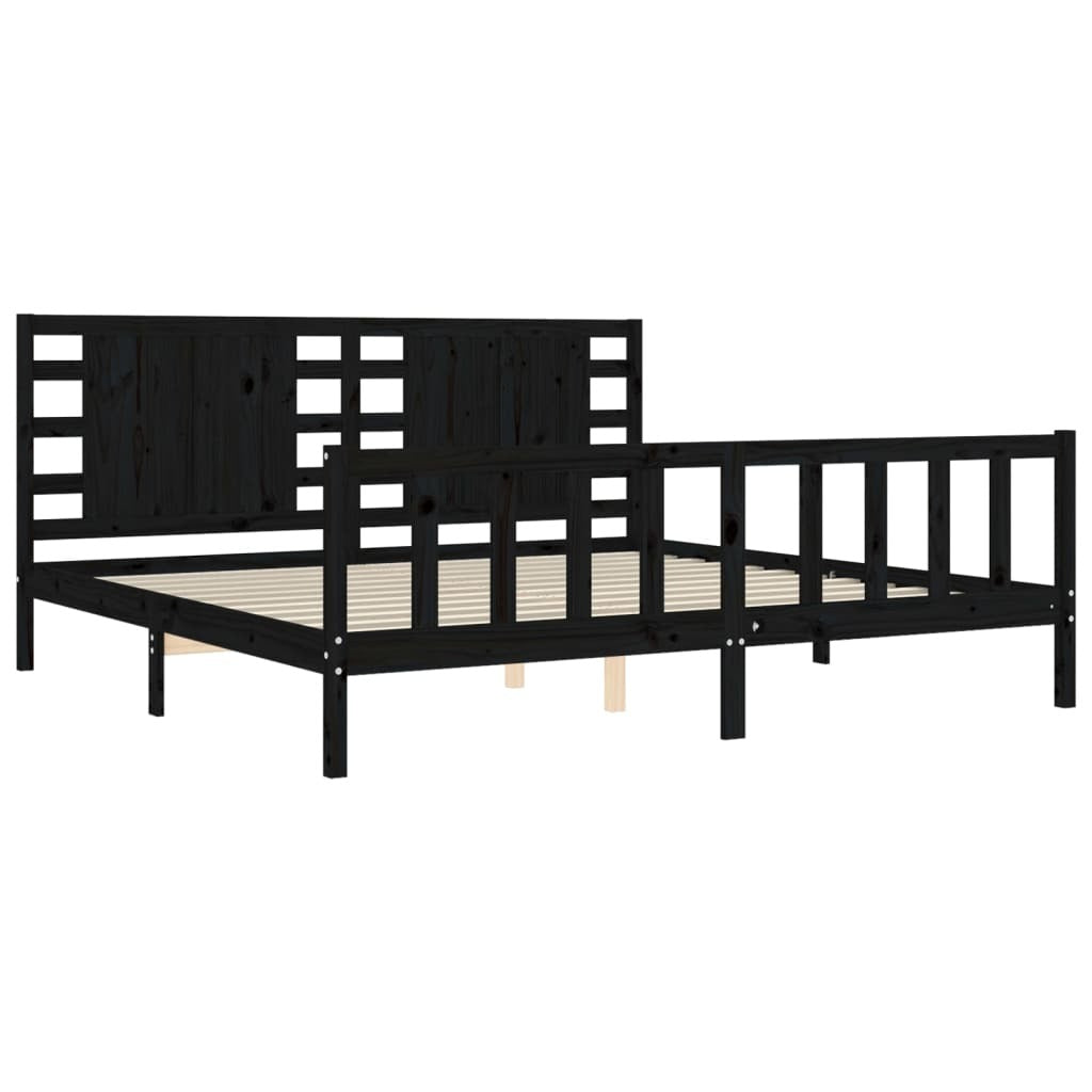 Bed Frame with Headboard Black 200x200 cm Solid Wood